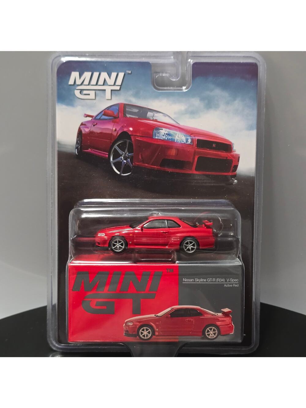Nissan Skyline GT-R R34 V-Spec Mini GT Active Red MiJo Exclusive #796 1:64